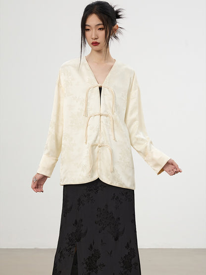 China Embroidery V-Neck Flower Retro Loose Jacket