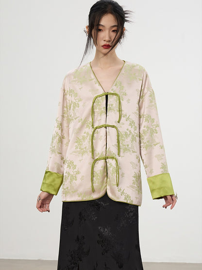 China Embroidery V-Neck Flower Retro Loose Jacket