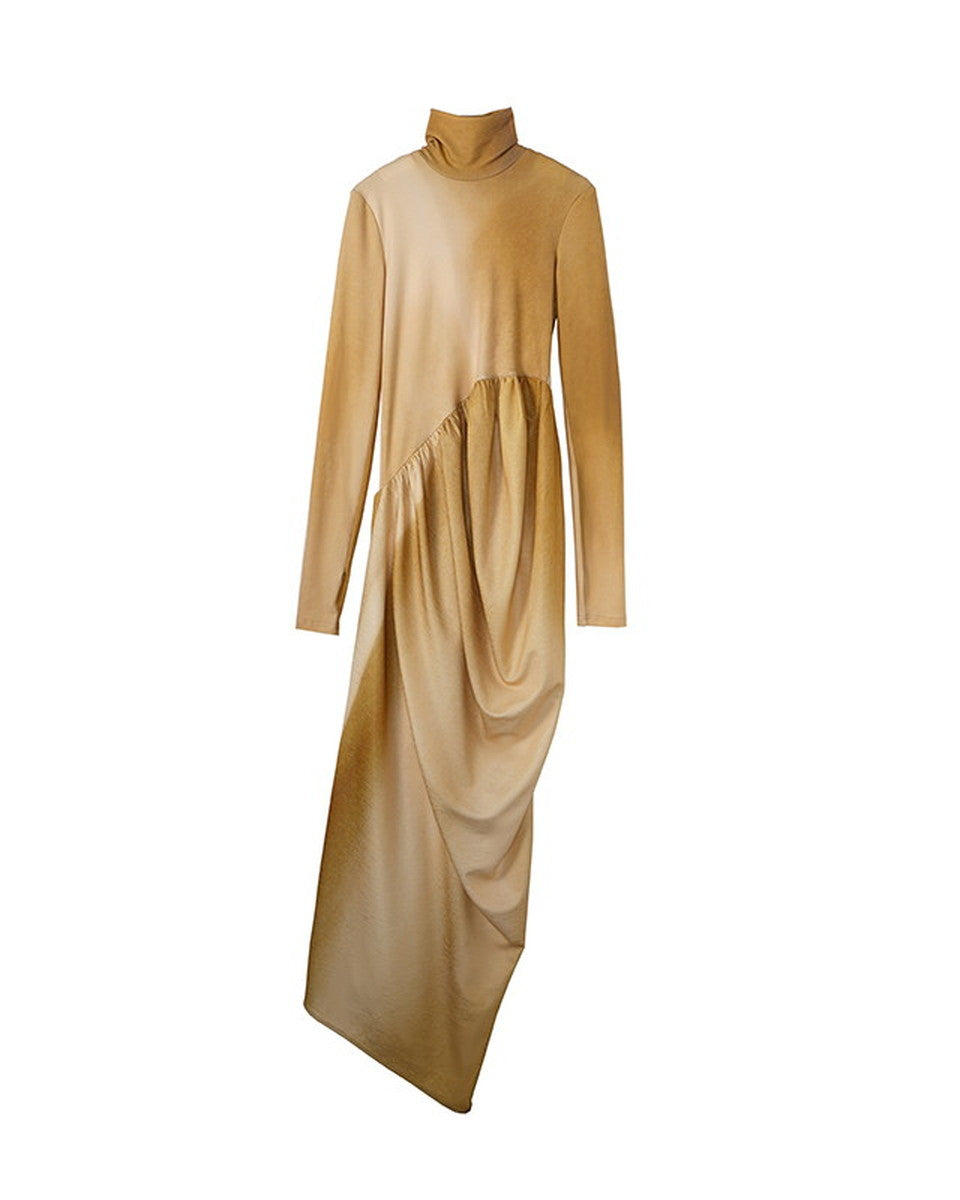 High-Neck Knit Drape Slim Thin Long Dress