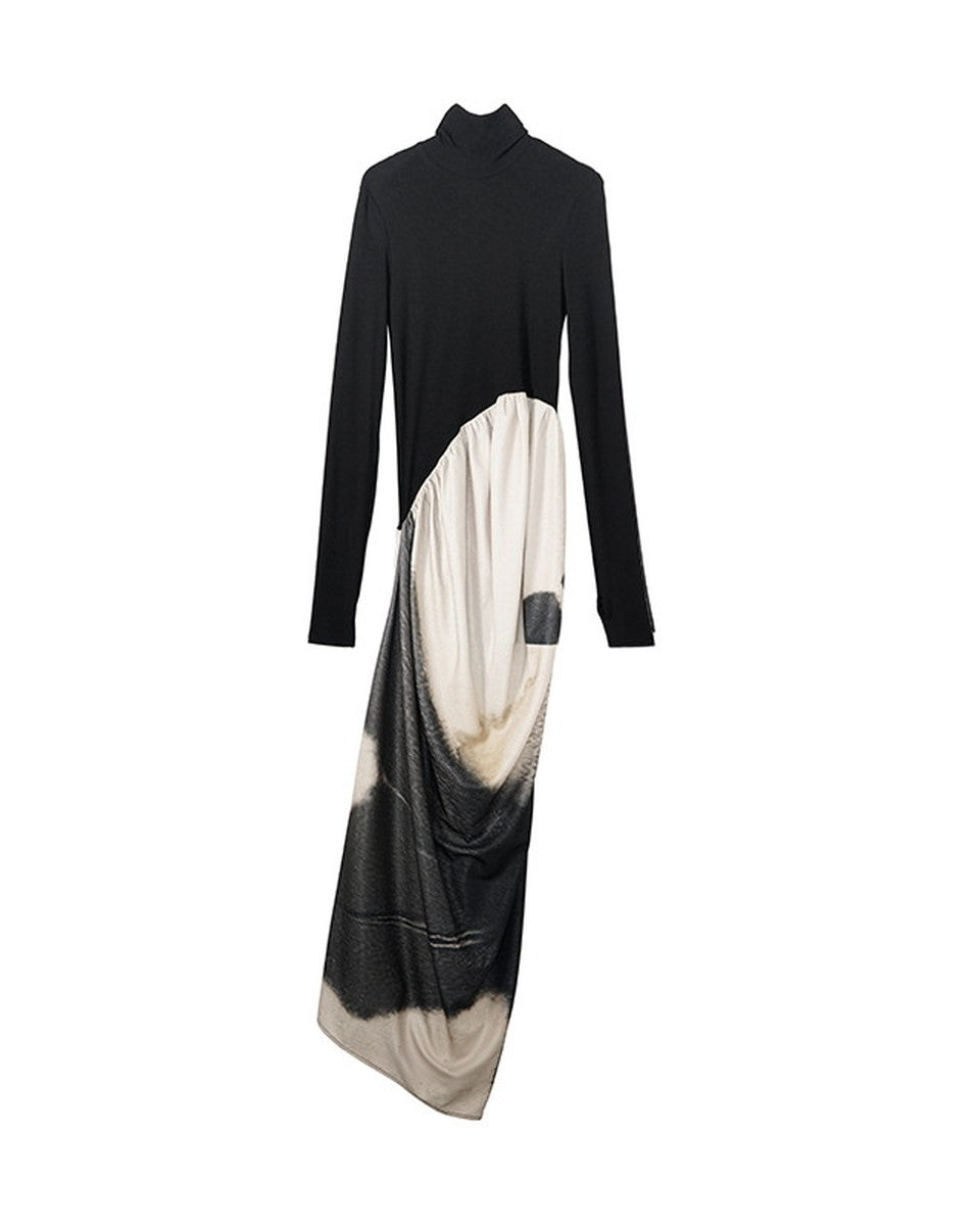 High-Neck Knit Drape Slim Thin Long Dress