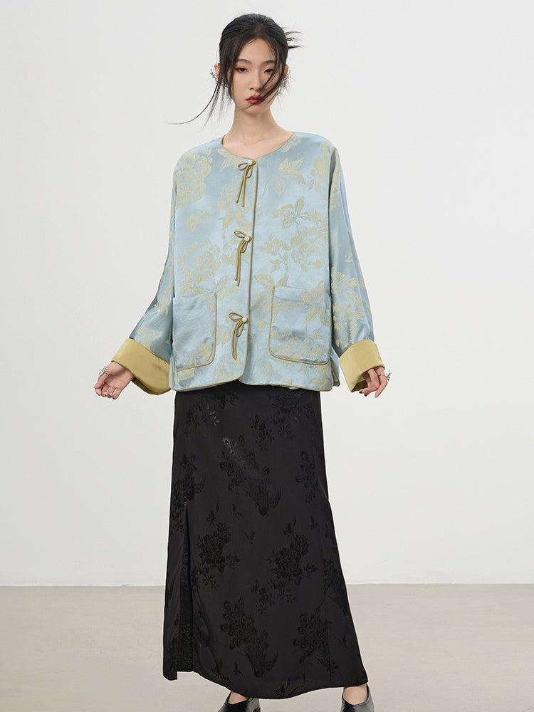 China Embroidery Flower High-End Chic Retro Jacket＆Skirt