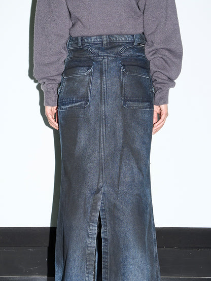 Denim Pocket Casual Faded Long-Skirt