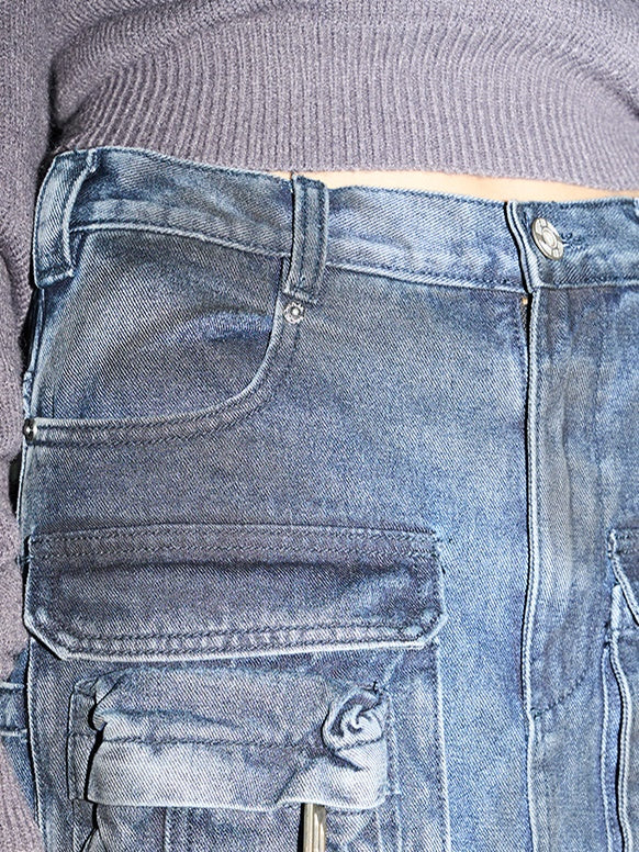 Denim Pocket Casual verblasste Langstreicher