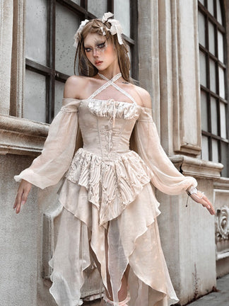 Gothic Lolita Cosplay Frill Flower Fish-Tail Lace-Up Skirt main image 0