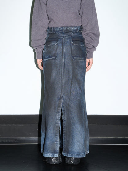 Denim Pocket Casual Faded Long-Skirt