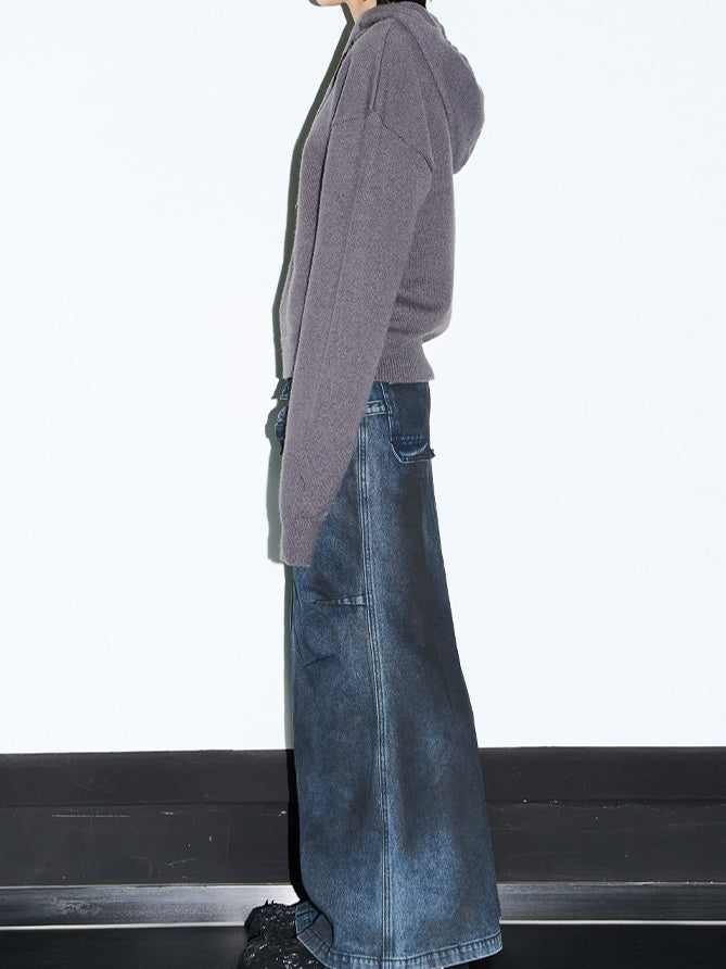 Denim Pocket Casual Faded Long-Skirt