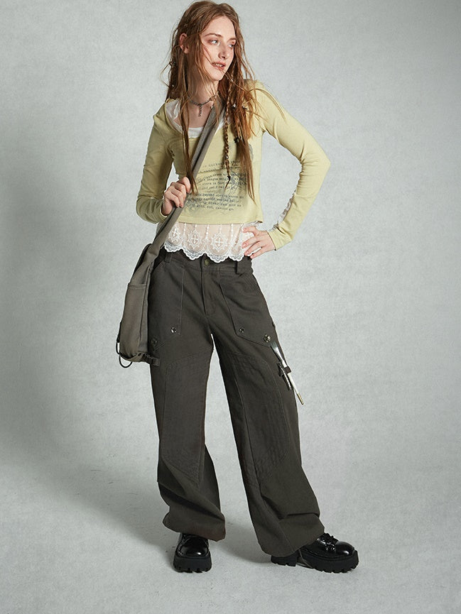 Drawstring Loose Casual Cargo Wide-Pants