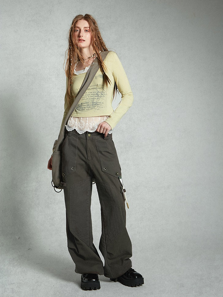 Drawstring Loose Casual Cargo Wide-Pants