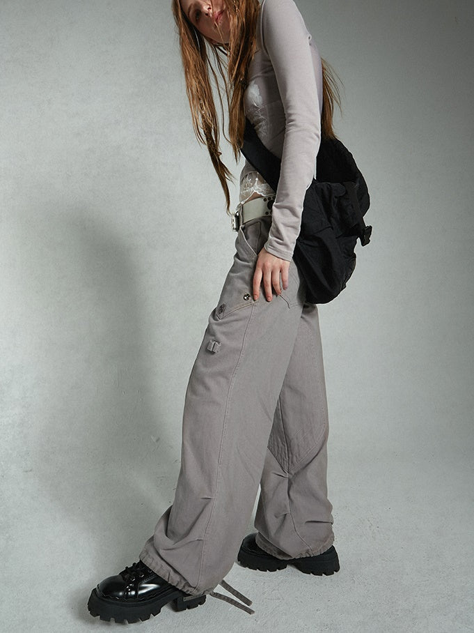 Drawstring Loose Casual Cargo Wide-Pants