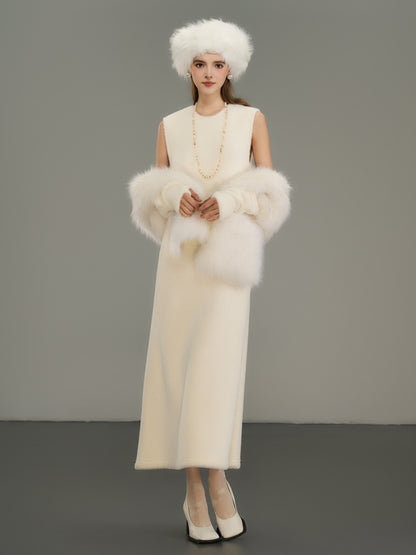 Fur Boa Knit Sleeveless Elegant Long One-Piece