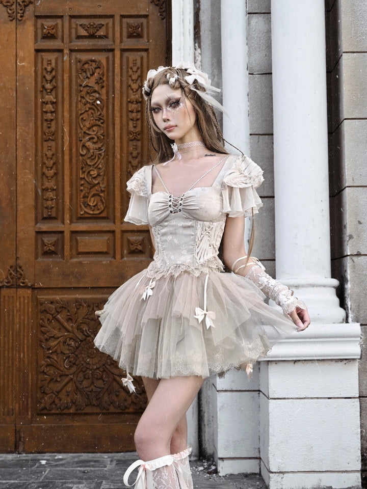 Gothic Lolita Cosplay Blumen Schnüre-up enge Bluse