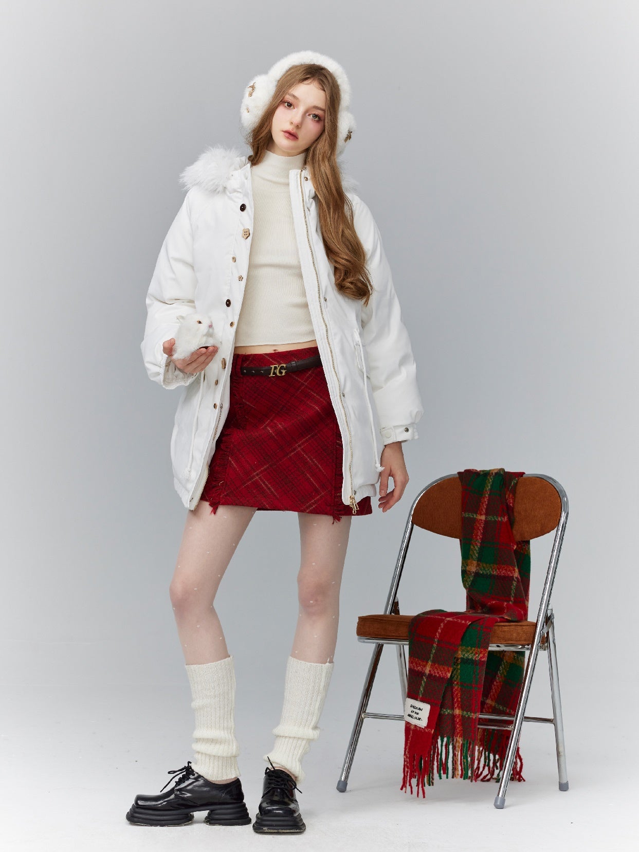 Fuh-Hood Classy Middle Cotton Chic White Down-Jacket