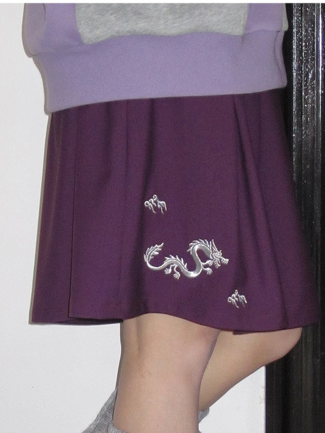 Dragon Embroidery Retro Casual Simple Skirt