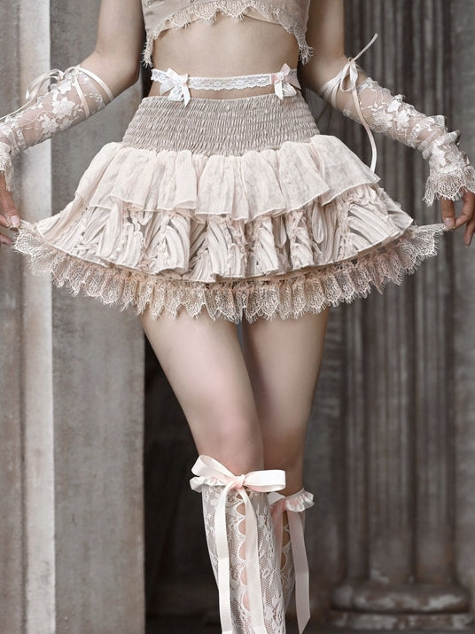 Retro Tiered Ribbon Lace Mini-Skirt