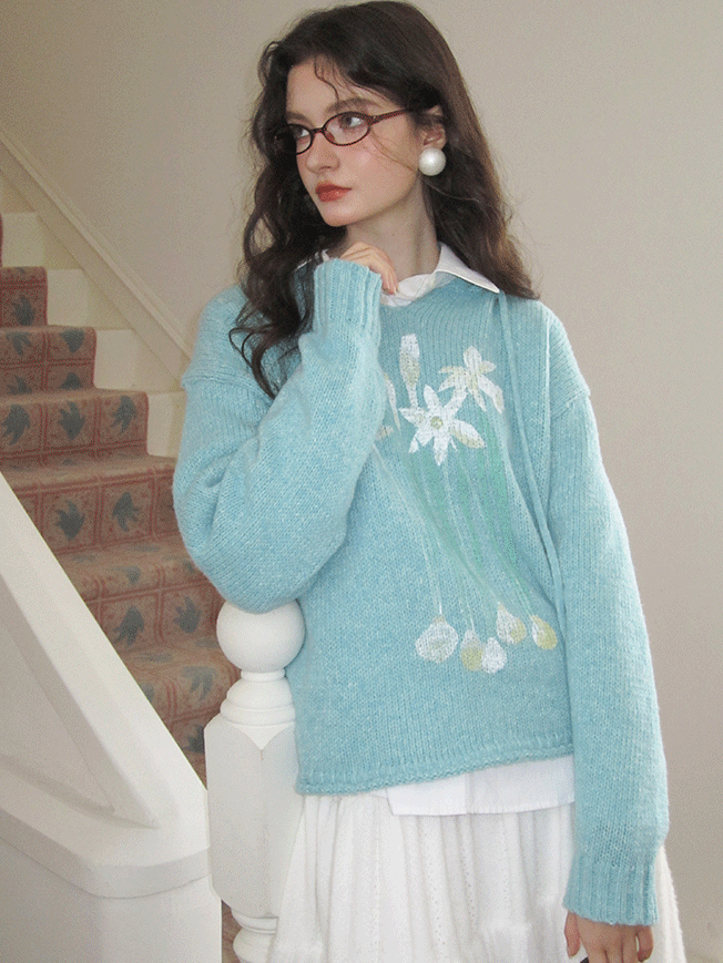 Blume übergroße Retro Oversize Cute Strick