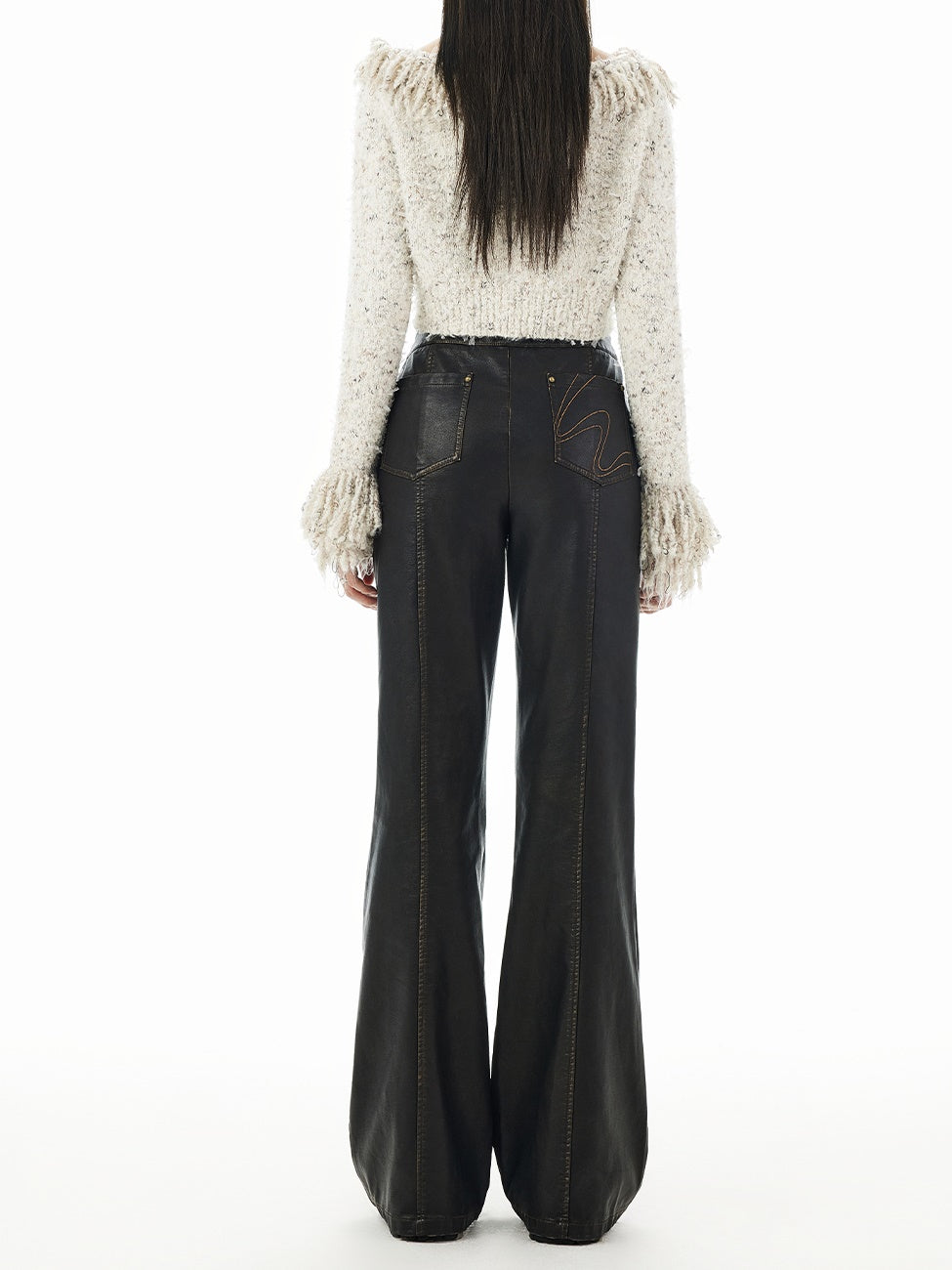 Flare Zip Belt Cool Patchwork Letaher-Pants