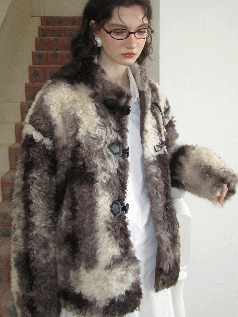 Speckled Warm Retro Stand-Collar Boa-Coat