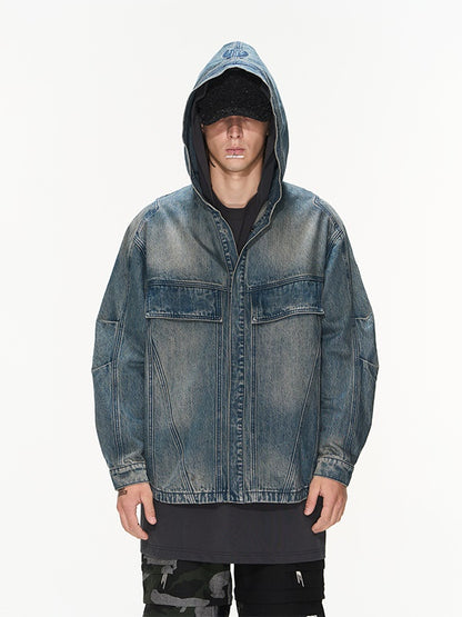 Denim Faded Vintage Hoodie Parka