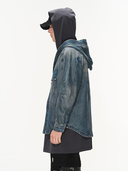 Denim verblasste Vintage Hoodie Parka