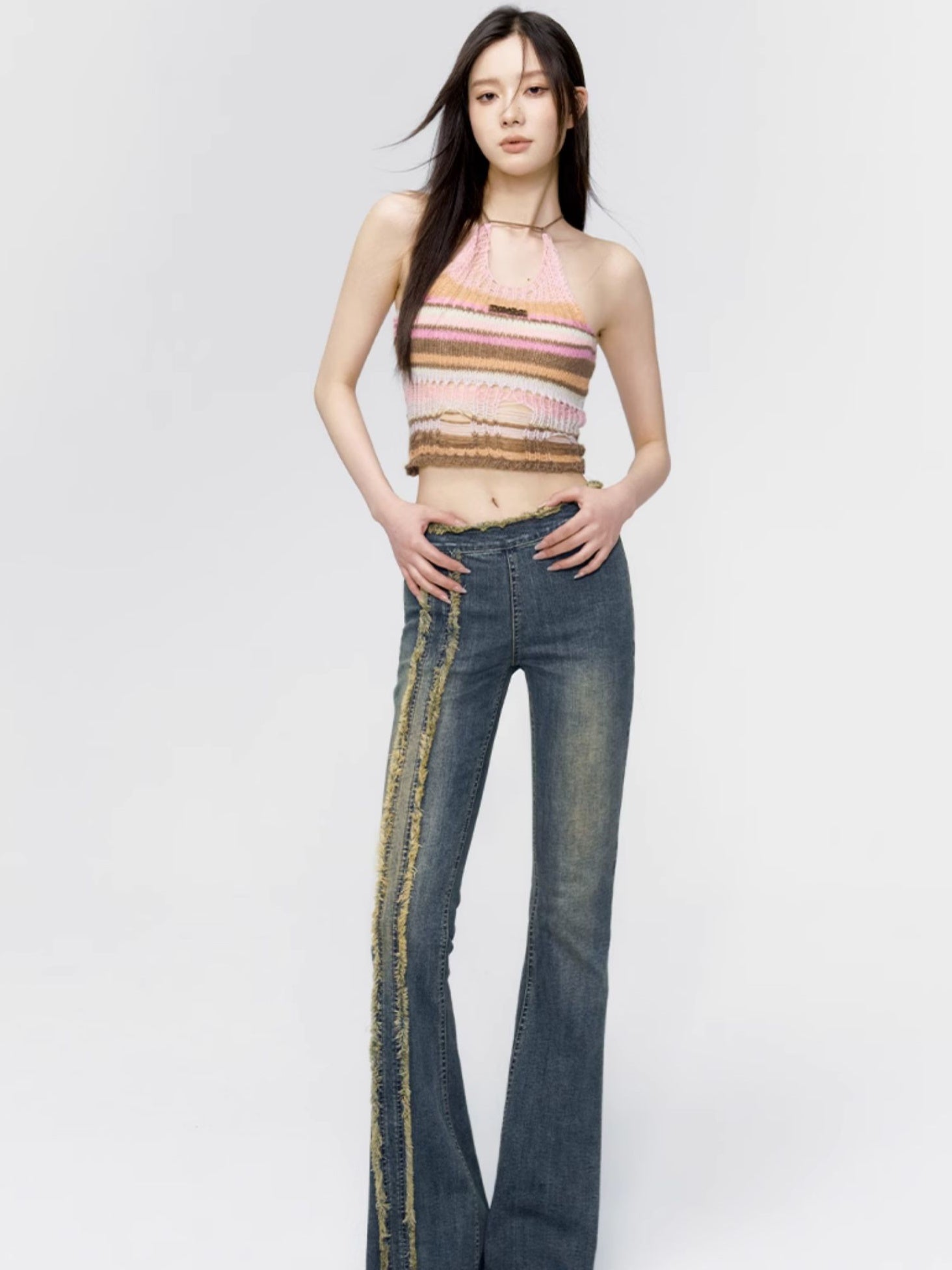 Tassel Denim Retro Flare-Patns