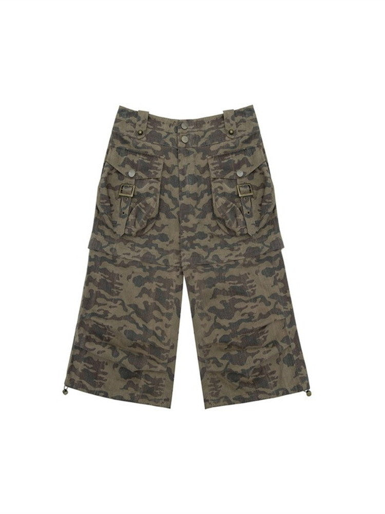 2Way Camouflage Cargo Casual Drawstring Half-Pants