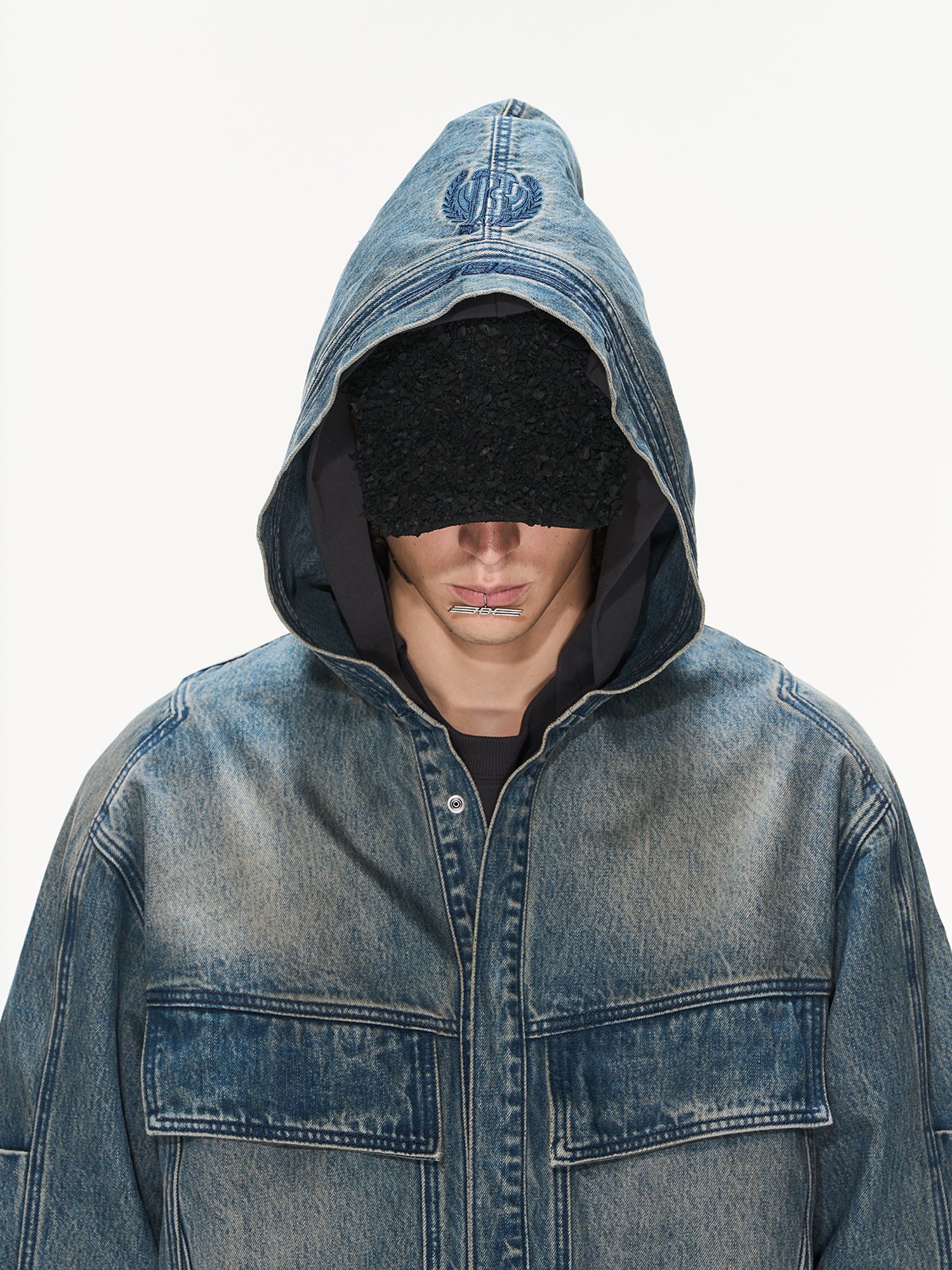 Denim Faded Vintage Hoodie Parka