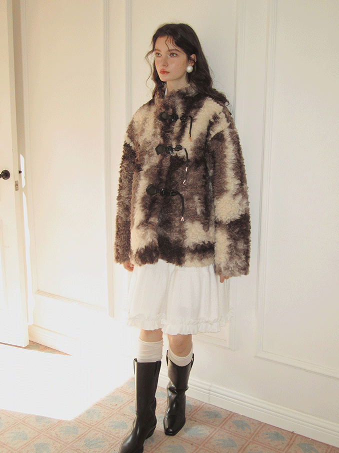 Speckled Warm Retro Stand-Collar Boa-Coat