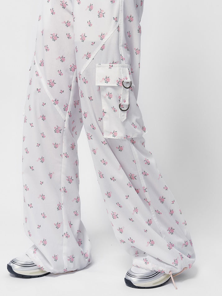 Pantalon décontracté à cordon de fleur rétro