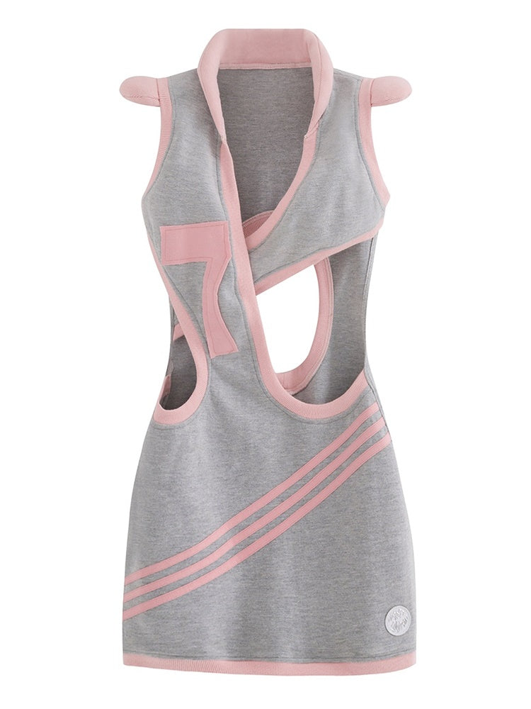 Side-Cut Casual Tight Back-Open Sporty Mini-One-Piece