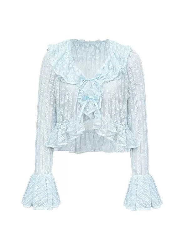 Ruffled Bell Sleeve Lace Cardigan