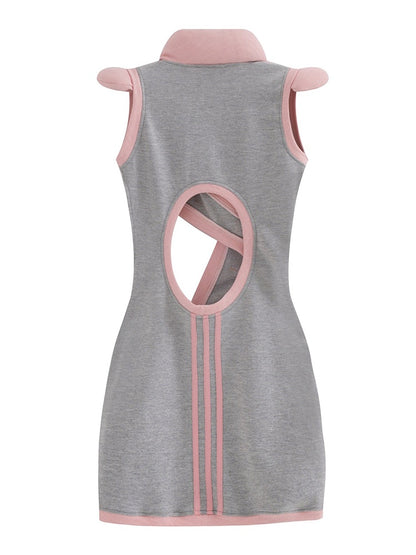 Side-Cut Casual Tight Back-Open Sporty Mini-One-Piece