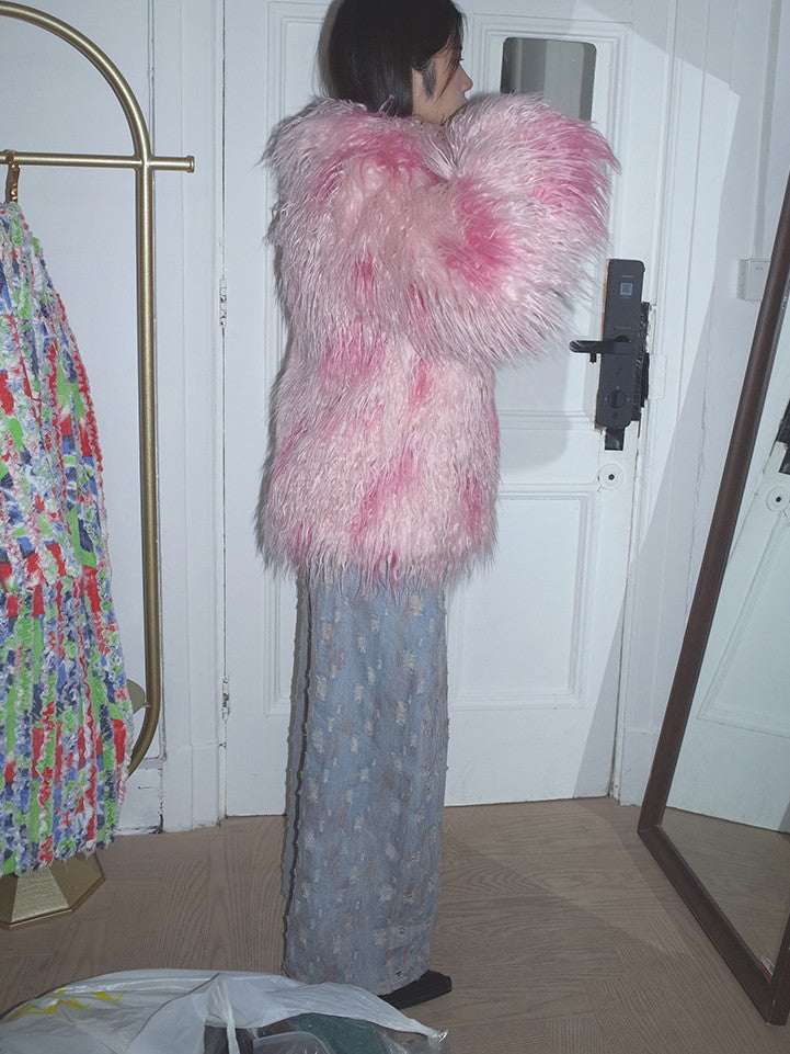 Süße rosa Luxusvolumen warme Fur-Jacket