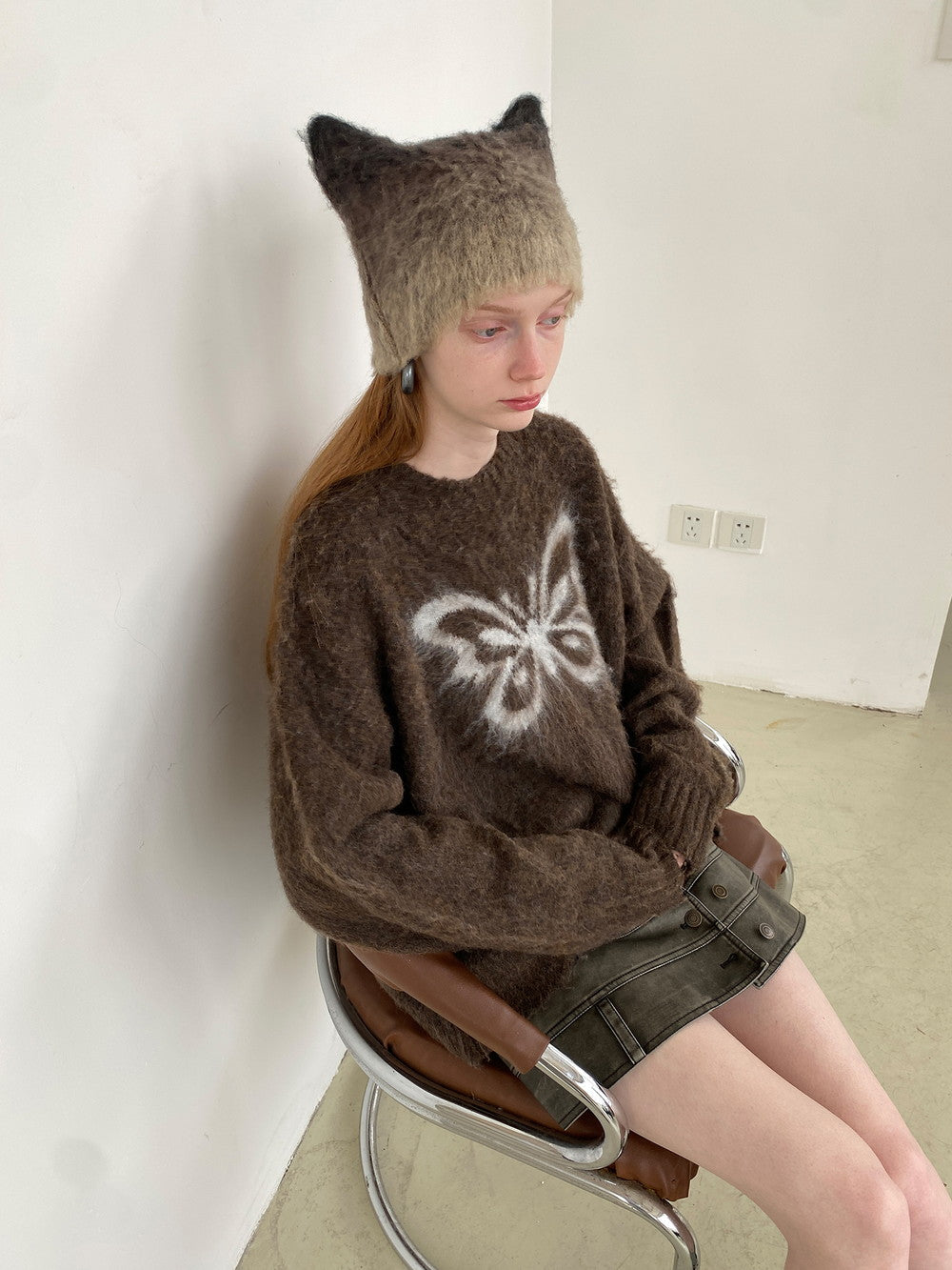 Unisex Butterfly Fluffily Retro Crew-Neck Oversize Mohair-Knit