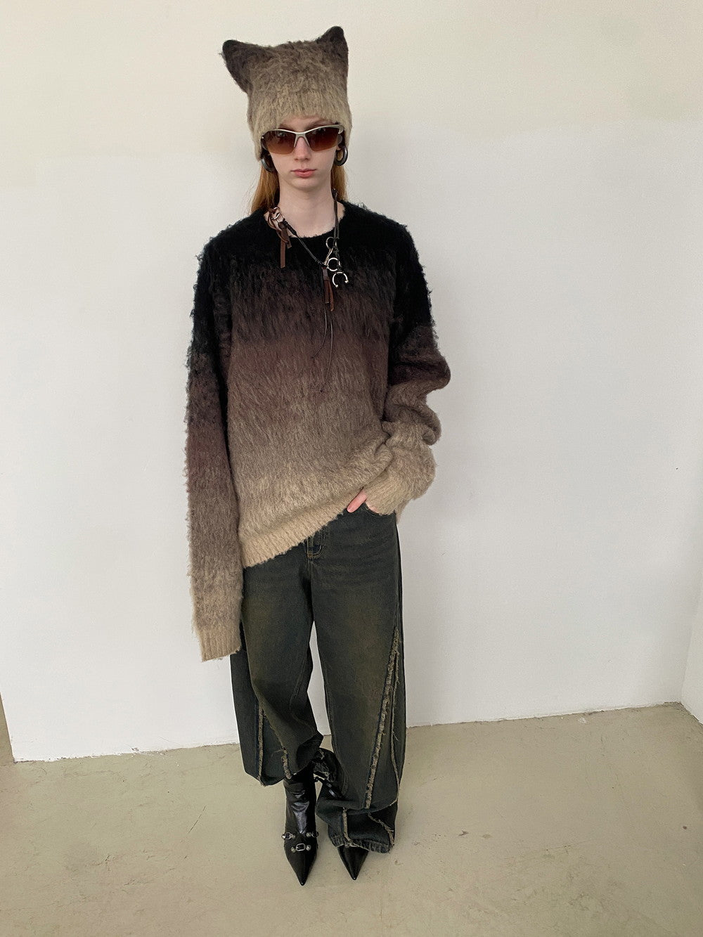 Unisex Gradation Oversize Casual Fluffily Mohair-Knit