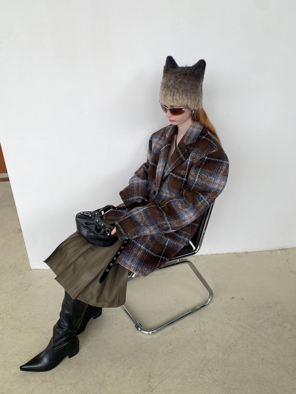 Unisex Checked Retro Drop^Shoulder Wool Jacket