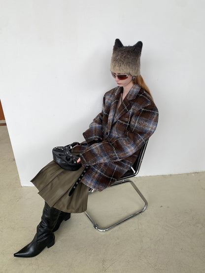 Unisex Checked Retro Drop^어깨 울 재킷