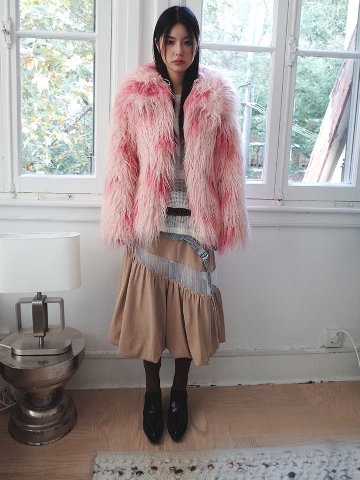 Süße rosa Luxusvolumen warme Fur-Jacket