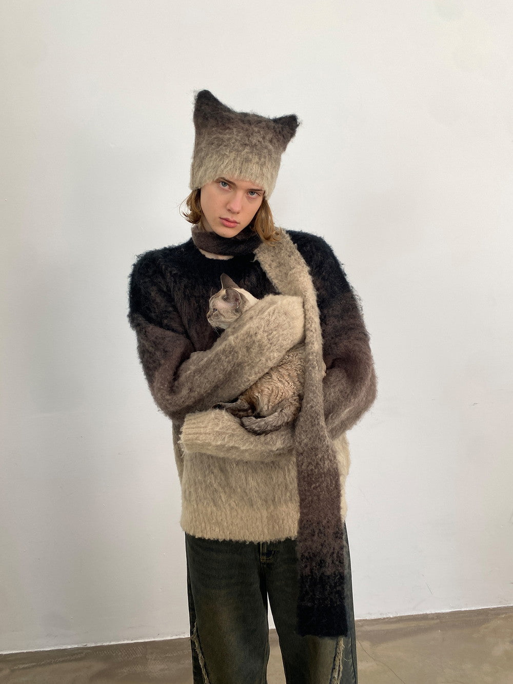 Unisex-Abstufung übergroße lässige, flauschig Mohair-Knit