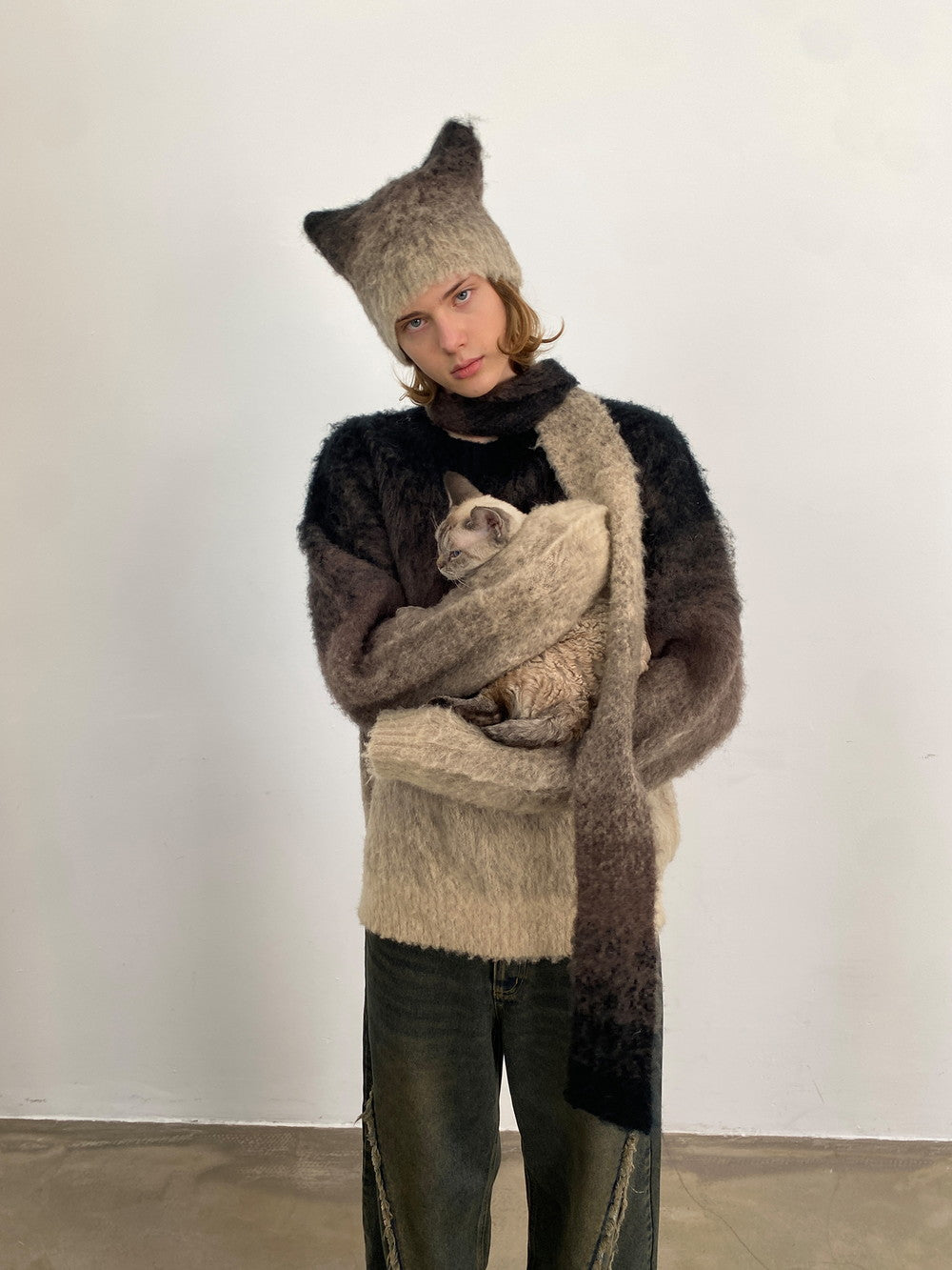 Unisex Gradation Oversize Casual Fluffily Mohair-Knit