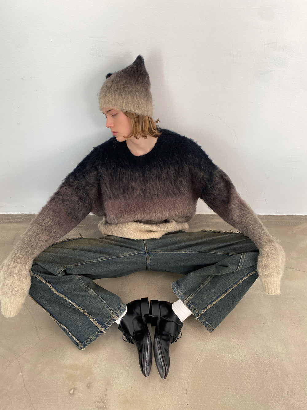 Unisex-Abstufung übergroße lässige, flauschig Mohair-Knit