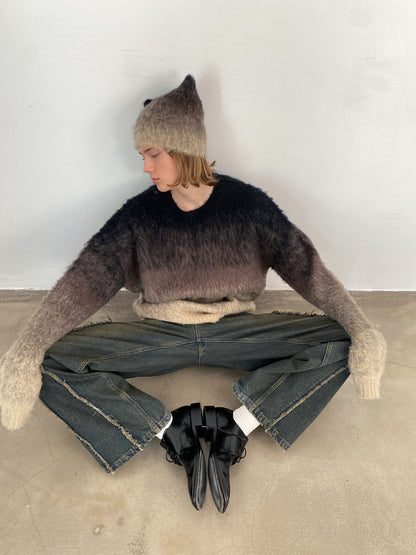 Unisex Gradation Oversize Casual Fluffily Mohair-Knit