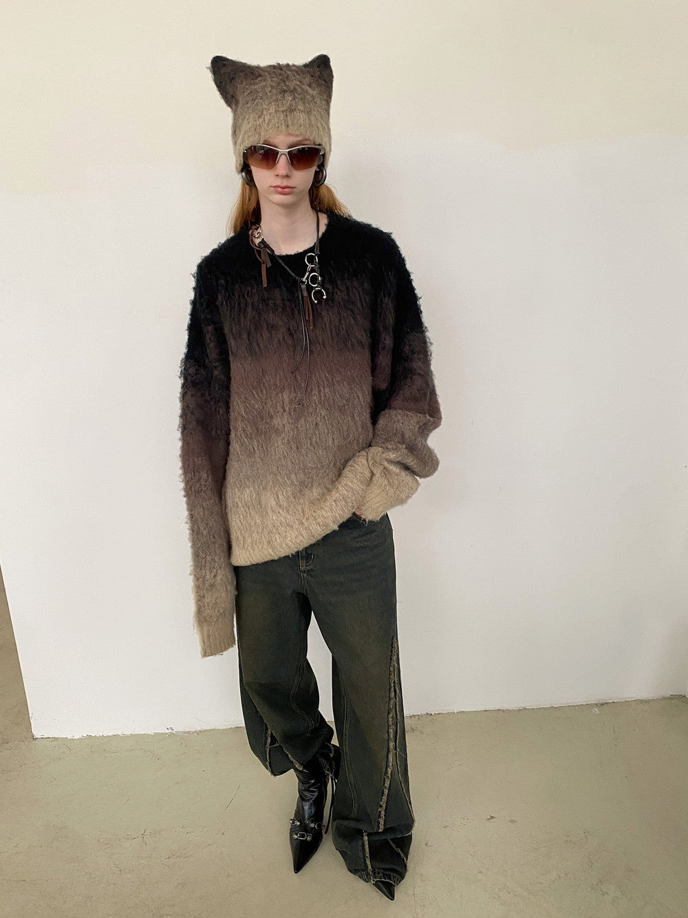 Unisex Gradation Oversize Casual Fluffily Mohair-Knit