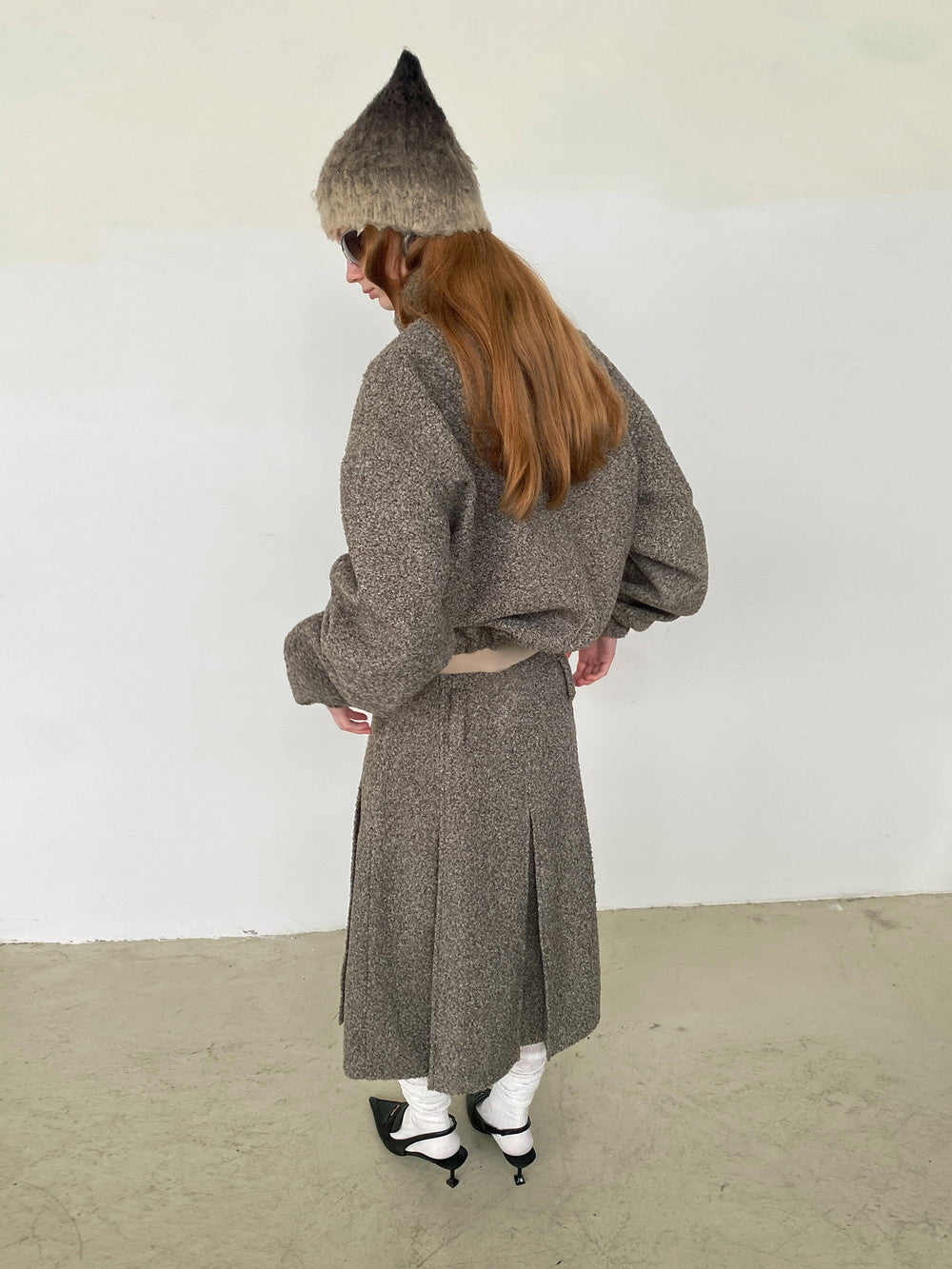 Unisex Wool Knit Plain Simple Retro Jacket＆Long-Skirt