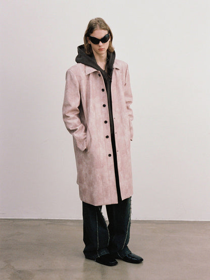 Unisex Leather Vintage Speckled Cool Long-Coat