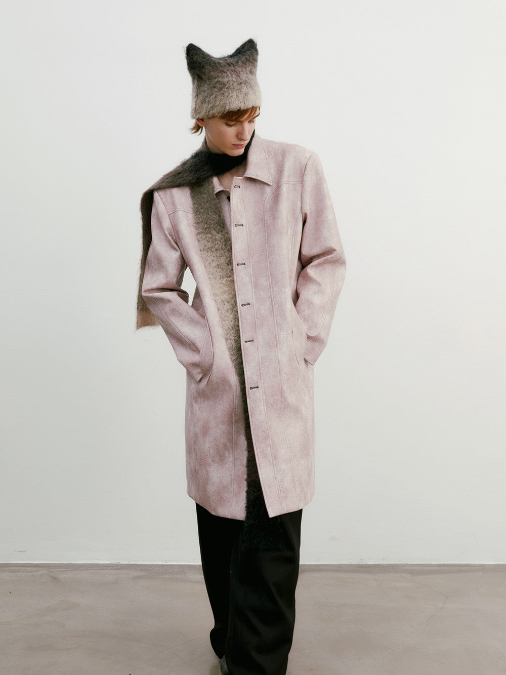 Unisex Leather Vintage Speckled Cool Long-Coat