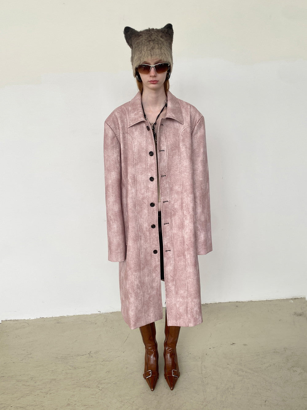 Unisex Leather Vintage Speckled Cool Long-Coat