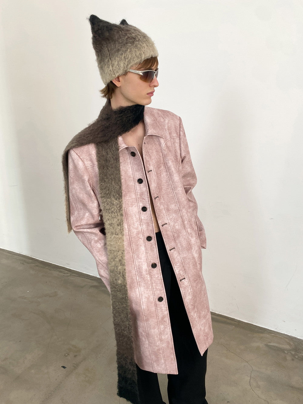 Unisex Leather Vintage Speckled Cool Long-Coat