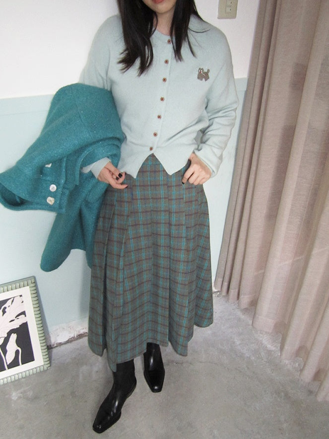 Box-Pleats Checked Retro Girly Cute Long-Skirt