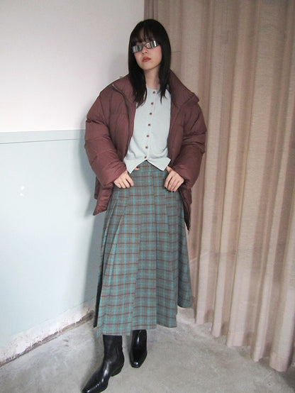 Box-Pleats Checked Retro Girly Cute Long-Skirt