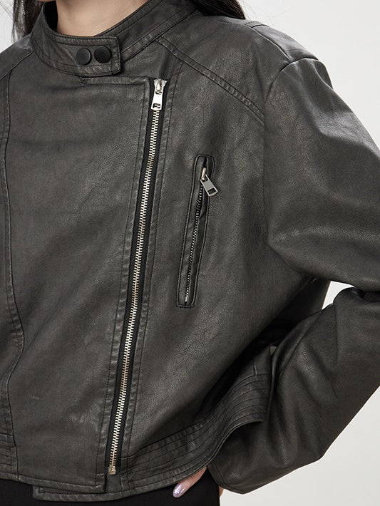 Handsome Short Vintage Leather-Jacket